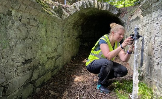 Dr Aoibheann Gaughran inspects a trail camera at the Áras.